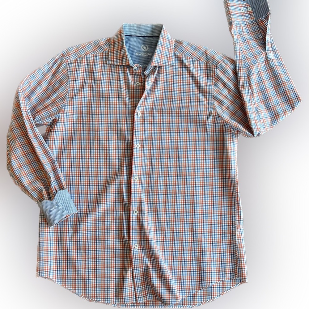 Bugatchi Designer Long Sleeve Button Down Plaid Men’s Shirt Size 33/35 16.5 Neck